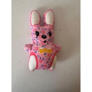 Bright Pink Calico Bunny Vintage Panel Toy – Medium Size Rabbit